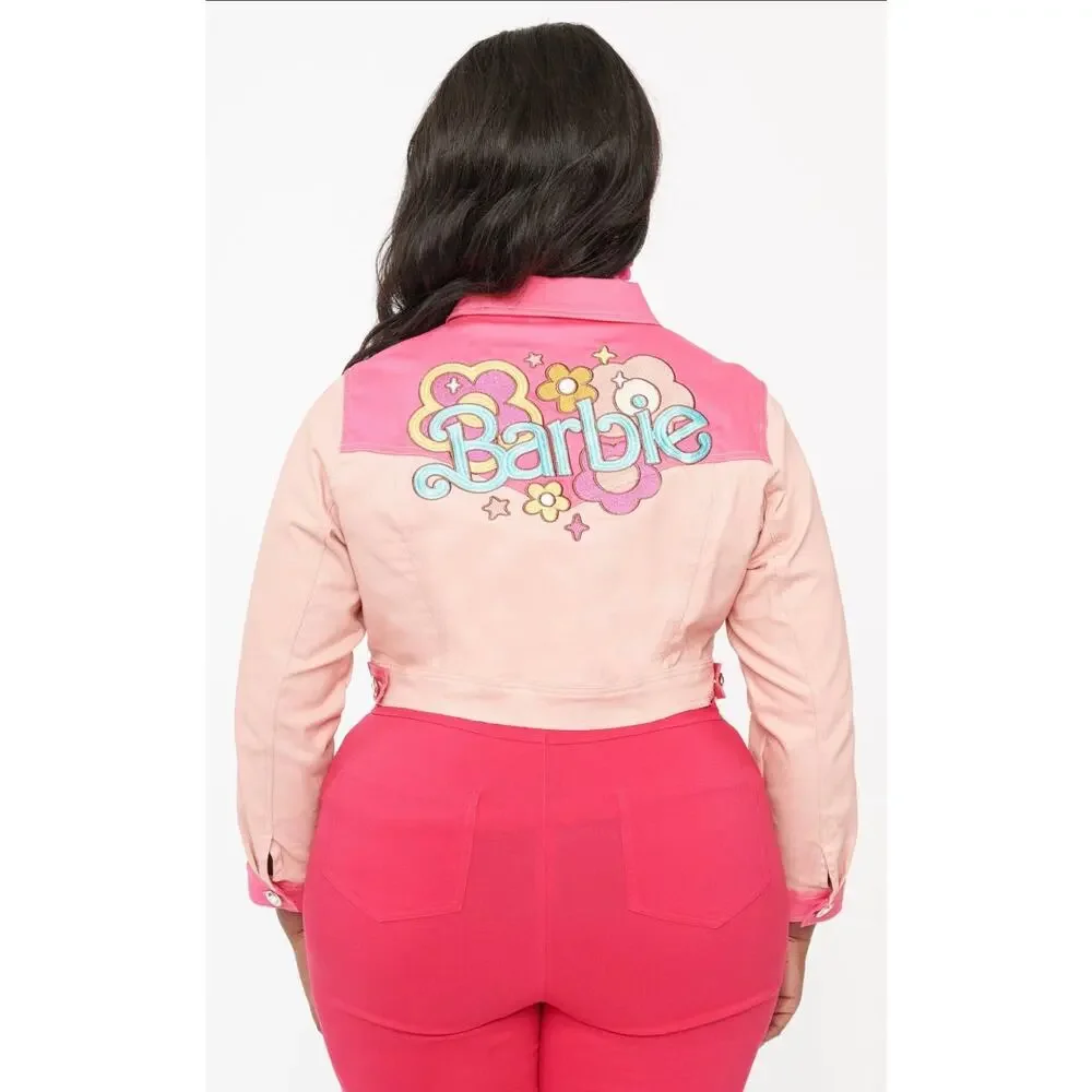 Unique Vintage Barbie Pink Embroidered Crop Jacket Coat 1X 16 NWOT